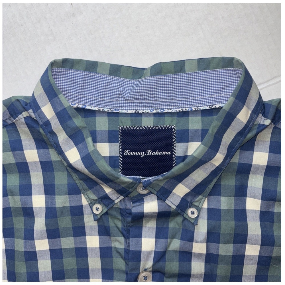 Tommy Bahama Men's  Size Large Green Plaid  Button Up Pima Cotton  Dress Shirt